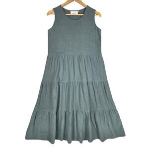 MEOMUA WOMEN'S LINEN BLEND TIERED SLEEVELESS SUNDRESS – GREEN – SIZE MEDIUM